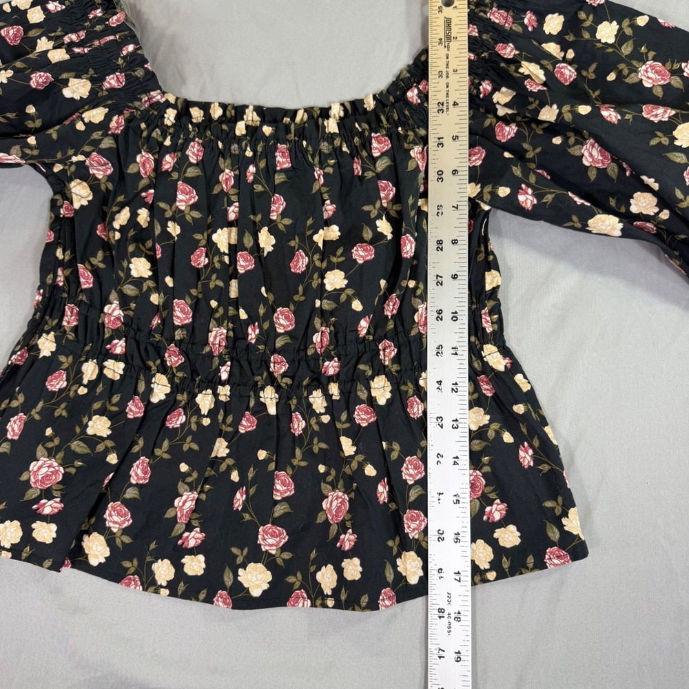 Floral Puff Sleeve Smocked Shirt M Cottagecore Coquette Milkmaid Prairie Boho - Picture 5 of 9